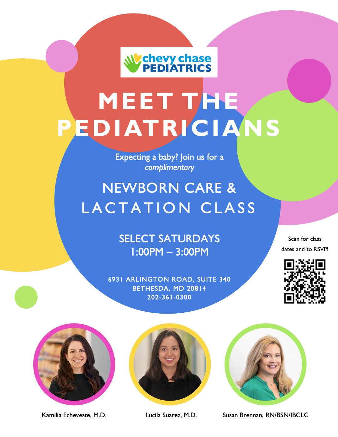 Flyer for Chevy Chase Pediatrics Newborn Care and Lactation Class Series